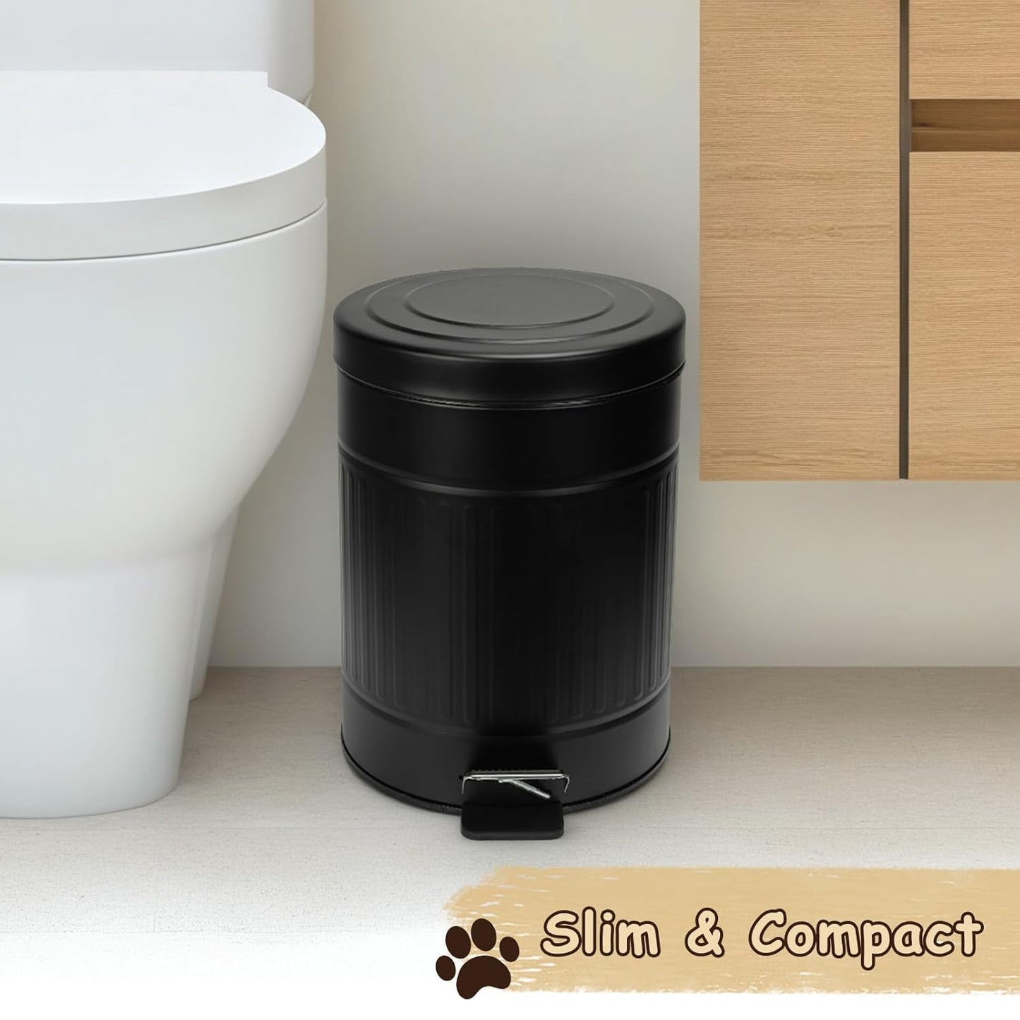 5L/1.3 Gal Dog Poop Trash Can with Lid - Stainless Steel Outdoor Pet Waste Bin, Step Pedal Soft Close Garbage Can for Backyard, Bathroom, Office - Odor Control, Farmhouse Retro Style (Black)