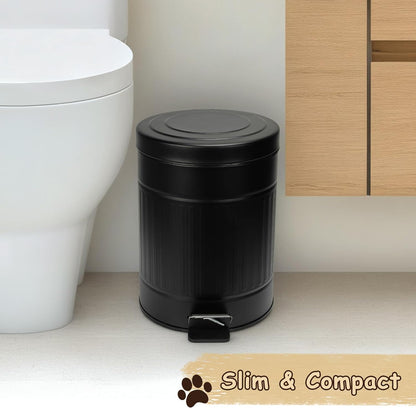 5L/1.3 Gal Dog Poop Trash Can with Lid - Stainless Steel Outdoor Pet Waste Bin, Step Pedal Soft Close Garbage Can for Backyard, Bathroom, Office - Odor Control, Farmhouse Retro Style (Black)
