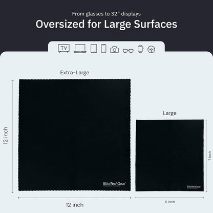 Elite Screens Microfiber Cleaning Cloth for Glasses & Electronics - 12" x 12", Pack of 4, Black - Lens Wipes, Eyeglass Cleaning Wipes & Lens Cloth for Smudge-Free Screens