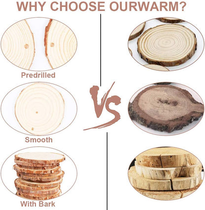 AerWo Natural Wood Slices Christmas Ornaments, 50 Pcs 2.7-3.1 Inches Small Wood Slices with Holes, Round Plain Wooden Circle Ornaments Blanks for DIY Crafts Unfinished Xmas Wooden Ornament