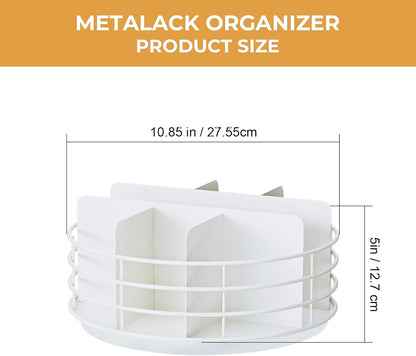 Snack Organizer - Versatile Snack Storage, Lazy Susan with Convenient Grab-and-Go Design, Metal Snack Holder for Home, Office, Breakroom, 10.85" L x 10.85" W x 5" H (White)