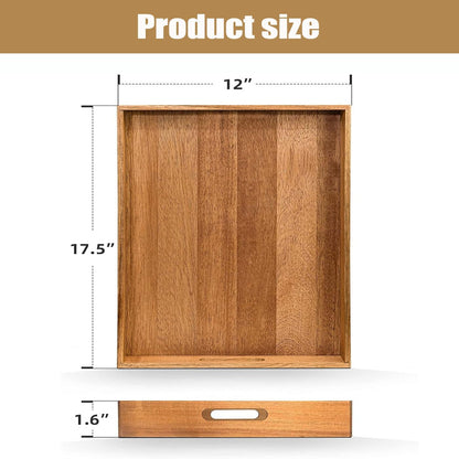 Acacia Wood Serving Tray with Handles - 17-Inch Large Wooden Tray for Ottoman - Perfect for Breakfast, Lunch, Dinner, Appetizers, Patio, Ottoman, Coffee Table,BBQ, Party – Great for Lap &Couch ﻿