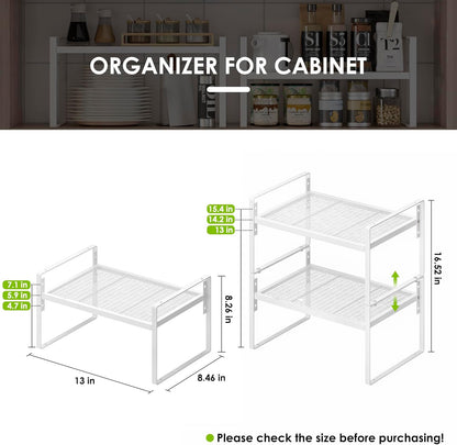 2 Pack Kitchen Countertop Organizer, Stackable Cabinet Shelf Organizer, 2 Tier Adjustable Kitchen Counter Shelves Riser For Pantry Cupboard Bathroom Organization And Storage, Desk Shelf,Spice Rack