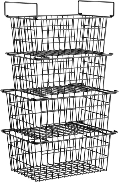 Freezer Organizer Bins, Large Capacity Stackable Baskets for Deep Chest Freezer Easy Get and Sort Bottom Frozen Meats Food Storage Containers Pantry Storage and Organization, 4pcs
