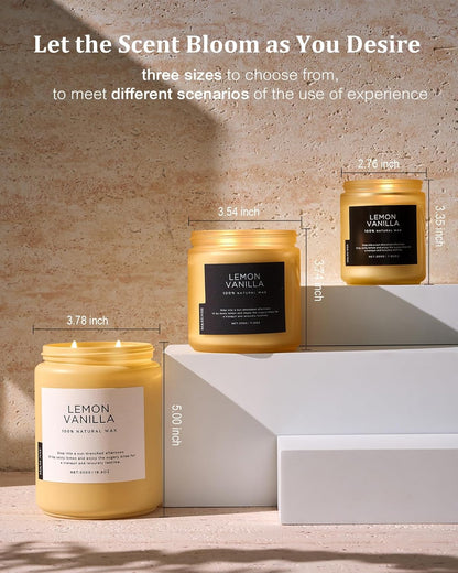 M&SENSE Candles Lemon Vanilla Scented, 19.4oz 110 Hours Long Lasting for Home 2 Wick Natural Soy Wax Non Toxic Candles in Glass Jar, Stress Relief Gifts for Women and Men
