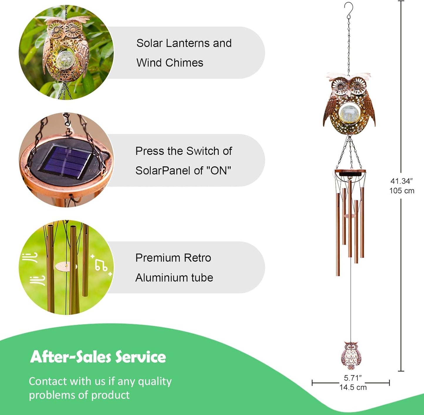 Wind Chimes Outdoor Indoor Decor: Birthday Gifts for Mom Grandma - Outside Lights for Garden Yard Patio Porch(Owl)