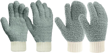MIG4U Microfiber Dusting Gloves House Reusable Cleaning Glove for Blinds, Windows, Shutters, Furniture, and Car, Gray 2 Pairs S/M