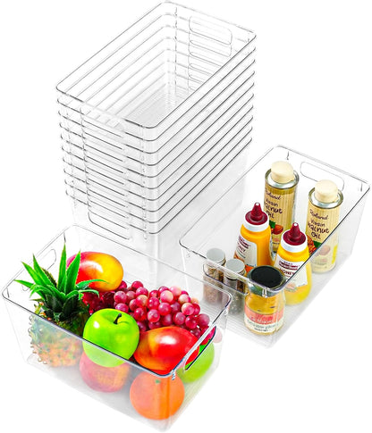 12 Pack Large Clear Plastic Storage Bins,Plastic Containers with Handle for Pantry Organizer and Storage,Perfect for Kitchen,Fridge,Cabinet, Closet,Bathroom Under Sink Storage