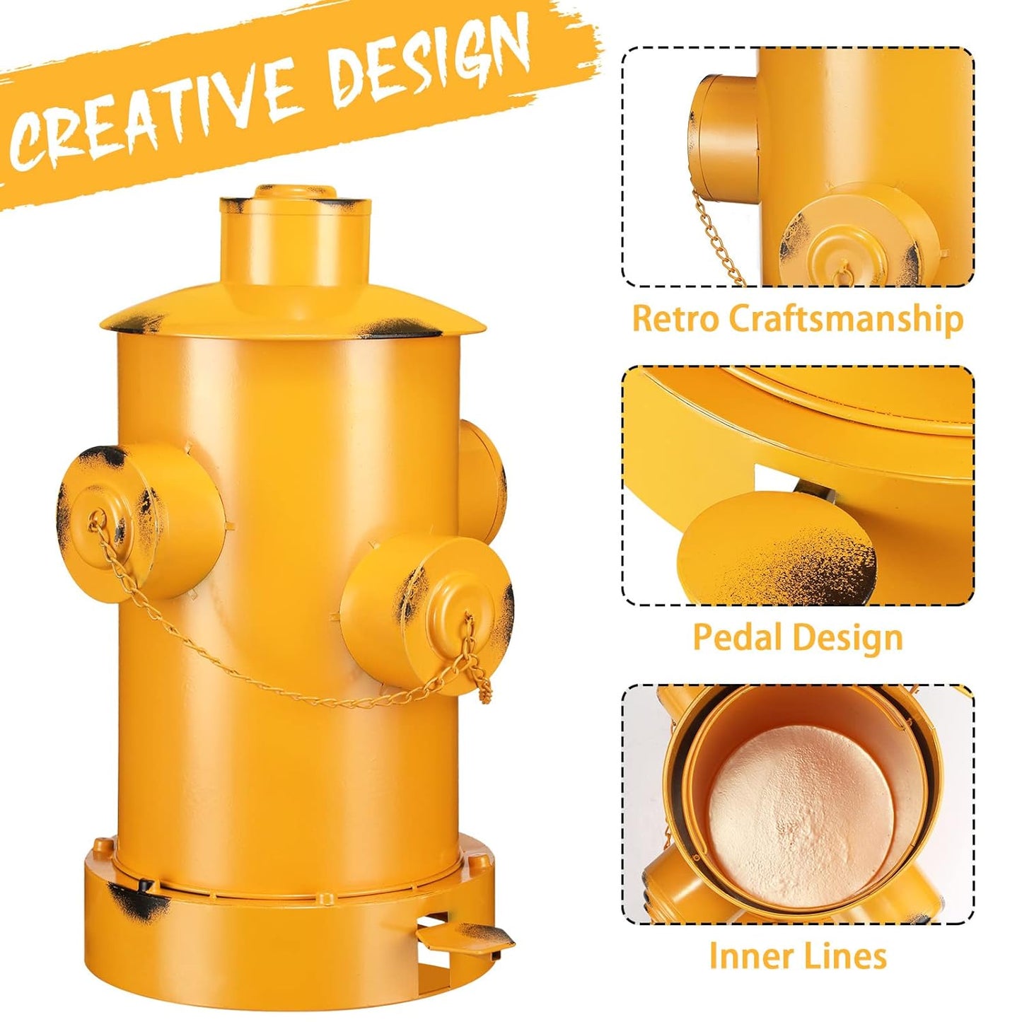 Hoolerry Fire Hydrant Trash Can Retro Creative Garbage Can with Inner Bucket Large Capacity Wrought Iron Pedal Trash Can Indoor Outdoor Waste Bins for Park Garden Kitchen Garbage (Yellow, Large)