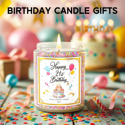 21st Birthday Candles Gifts for Women- 9 oz Happy Birthday Candle with Vanilla Birthday Cake Scent, Gifts for Women & Men, Friendship Ideas