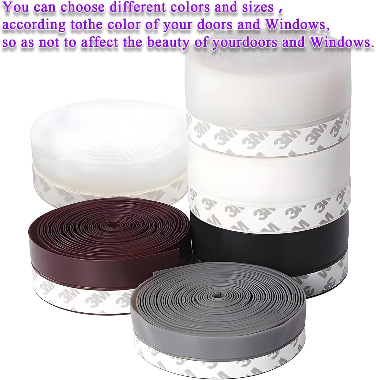 Weather Stripping Door Seal Strip for Gaps, Silicone Draft Stopper Adhesive Tape for Sliding Doors, Windows, Shower Glass, Soundproof Seal for Home Insulation, 32.8ft Roll Black