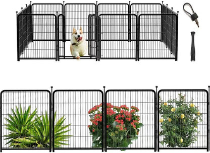 Tall Garden Fence, 32 in(H) Dog Fence Outdoor for Yard. 12 Panels Total 26.6 Ft(L) Puppy Playpen, Suitable for Indoor or Outdoor Use Play Pens for Puppys, Large Dog Pen, Fences for Garden