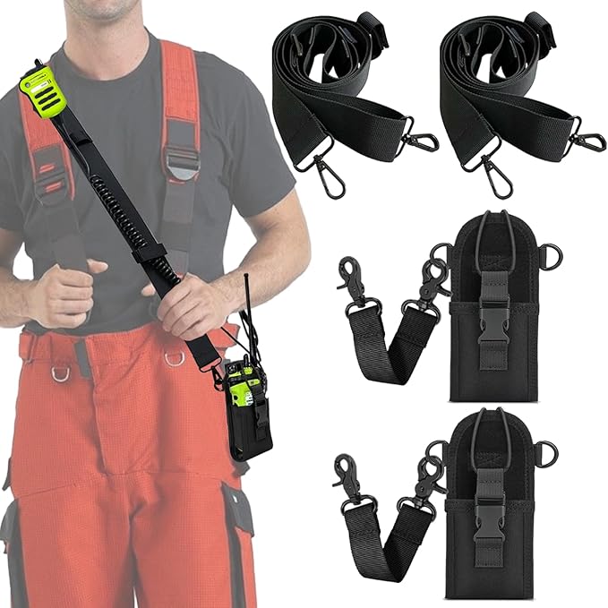 2 Pack Firefighter Radio Strap and Holder with Sway Strap Bundle Set, Adjustment Ability and Mic Holder, Holds Walkie Talkie Radio Securely, Light Weight, for Fire EMT Paramedics