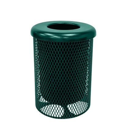 COATEDOUTDOORFURNITURE RFT-TXTGRN Heavy Duty Round Trash Receptacle with Flat Top, Liner Included, 32 Gallon, Textured Green, Made in America