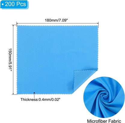 PATIKIL Eyeglass Microfiber Cleaning Cloth 7"x6", 200 Pack Glasses Cleaning Cloth Soft Wipe Screen Cloth for Camera Lens Eyeglasses Screens in Individual Vinyl Pouch, Blue