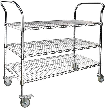 Northsky 3-Shelf Wire Utility Cart on Wheels, Chrome Finish Rolling Metal Shelving with Wheels, 550lb Capacity, 47" x 18" x 44.1", 3 Tier Rolling Cart for Kitchen Bar Storage Use