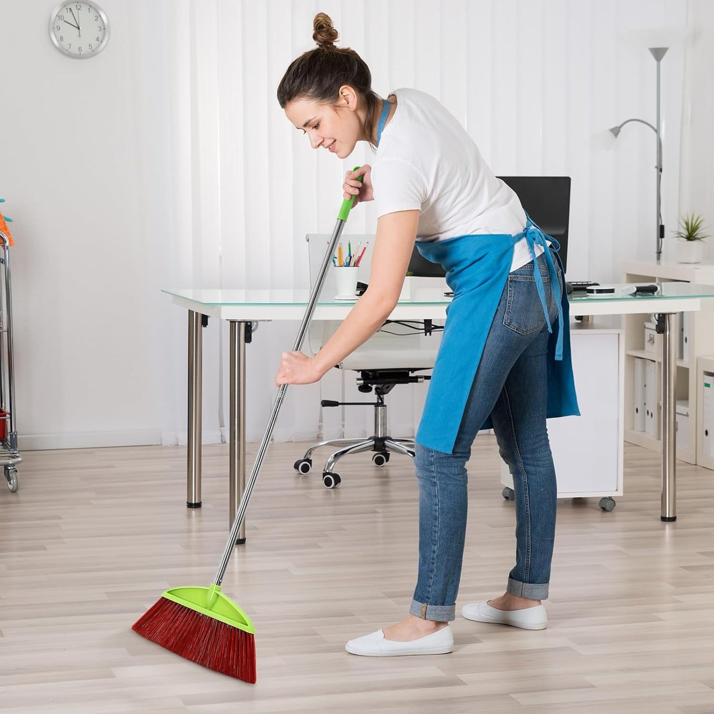 Lasnten 8 Pack Heavy Duty Broom Commercial Set with 49" Stainless Steel Detachable Handle Indoor and Outdoor Floor Brooms for Home, Garage, Kitchen, School, Office, Patio Cleaning