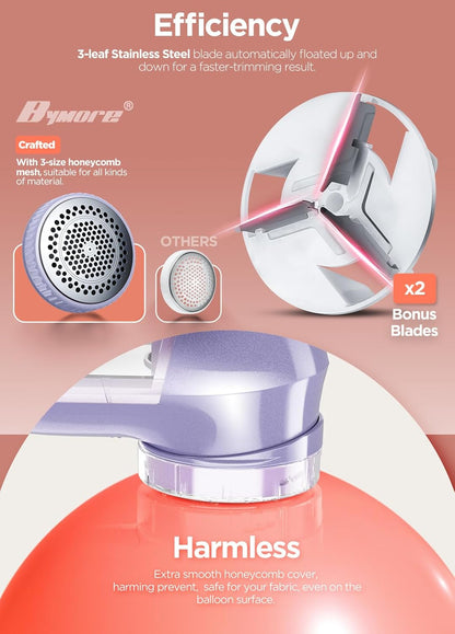 Bymore Fabric Shaver, Lint Remover, Lint Shaver Defuzzer Sweater Shaver for Clothes and Furniture with AC Adapter Pill Fuzz Remover-Purple
