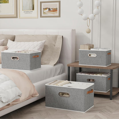 Yawinhe Fabric Storage Baskets, Foldable Closet Organizer for Shelves, Large Boxes with 3 Handles, Canvas Bins for Clothes, Grey, 12.99''Lx9.05''Wx7.87''H, 6-Pack