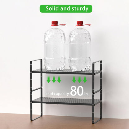 Expandable Cabinet Storage Shelf Stackable Organizer Rack for Kitchen Bathroom Pantry Spice Cupboard Coffee Countertop Home Office Desk Heavy Duty Nonslip Black Small 3 Packs