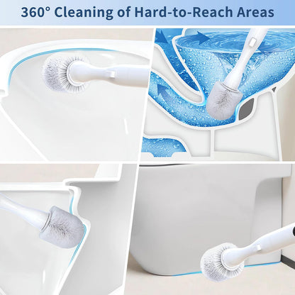 Electric Toilet Brush, HKFIF Toilet Brush with Holder, 360 Degree Powerful Cleaning Easily Eliminate Stains and Residue, 2 Speeds Rechargeable Motorized Toilet Scrubber