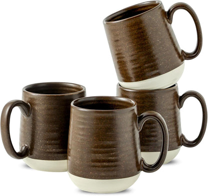 Hasense Ceramic Coffee Mug Set of 4, 15 oz Coffee Cups with Big Handles, Large Latte Mugs for Men and Women, Christmas Cups for Tea, Hot Cocoa, Latte, Cappuccino, Dishwasher Microwave Safe, Brown