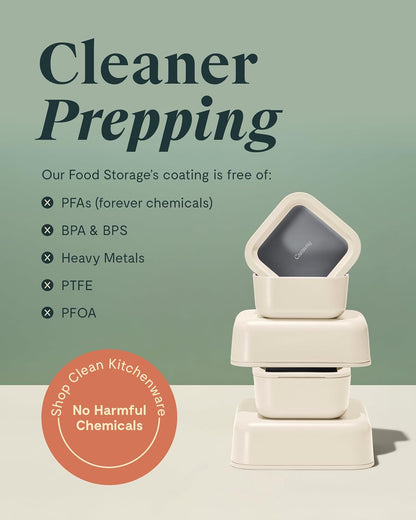 Caraway 14pc Glass Food Storage Container Set - Easy to Store, Non Toxic Lunch Box - with Glass Lids - Includes Storage Organizer & Dot & Dash Inserts - Gray