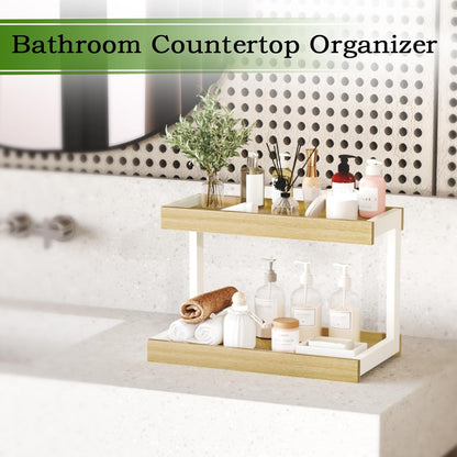 MARTY 2 Tier Spice Rack Organizer for Countertop, 15.8''L Coffee Station/Bathroom Organizer Countertop, Counter Shelf Desktop Storage Organizer for Kitchen, Bedroom, Office