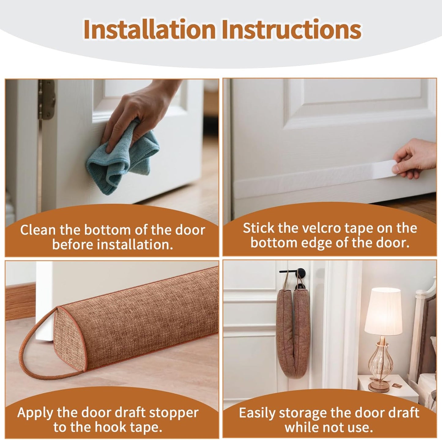 QUOLIX Triangle Under Door Draft Stopper Bottom Door Gap Filler & Seal Windproof Coating Cover Fits 30” to 36” Door Block Noise, Sound, Hot Air, Light, Bugs Easy Install Draft Blocker (36inch-Brown)