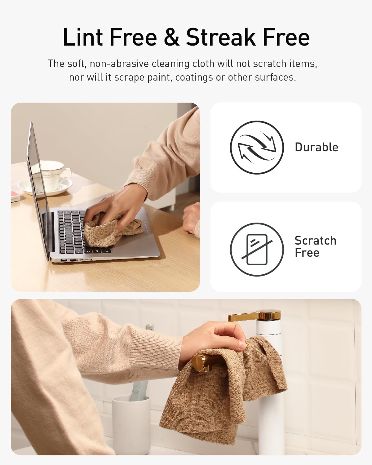 Fantasticlean Microfiber Cleaning Cloth Roll -75 Pack, Tear Away Microfiber Towels, 12" x 12", Reusable, Washable, Scratch Free, Ultra Absorbent Dish Rags for Car, Home, Garage or Shop (TAN)