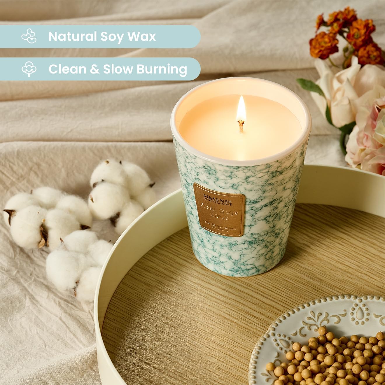 M&SENSE FreshSage Citrus Scented Candles for Home, Lead-Free Wick Highly Scented Jar Candles, 14.1 Oz 80 Hours Lasting Burning Candles Gifts for Women, Relaxing Aromatherapy Candle for Stress Relief