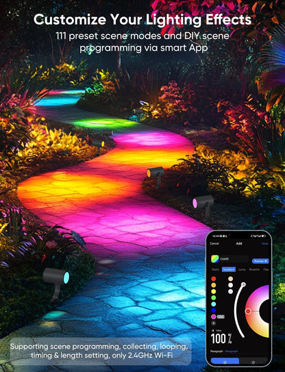 Smart Outdoor Spot Lights 24W, RGBCW Color Changing Landscape Lights 4 Pack, IP65 Waterproof Low Voltage Landscape Lighting, App/Voice/Remote Control, for Garden Yard Pathway Holiday Decor
