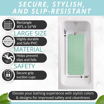 ENKOSI Bath Mat - Large Non Slip Bathtub & Shower Mat - Extra Long 40 x 16 Inch Bathroom Mats for Tub Nonslip Anti Slip Bathmats (40x16 Aqua Green 1-Pack)