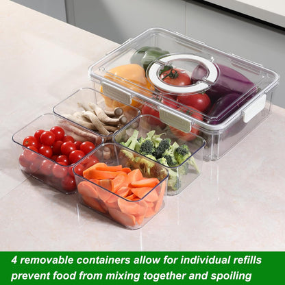 Taiuloo Divided Serving Tray with Lid & Handle, Airtight 4 Compartment Snackle Box Charcuterie Container, Fridge Organizer Bins, Food Storage Container Veggie Tray for Snack, Fruit, Candy, Nuts