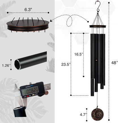 Vanquer Large Wind Chimes for Outside Deep Tone - 46'' Wind Chimes Outdoor Clearance, Memorial Windchimes, Sympathy Gift, Outdoor Décor, Patio, Home Décor, Vintage Black (46" Sun and Moon)