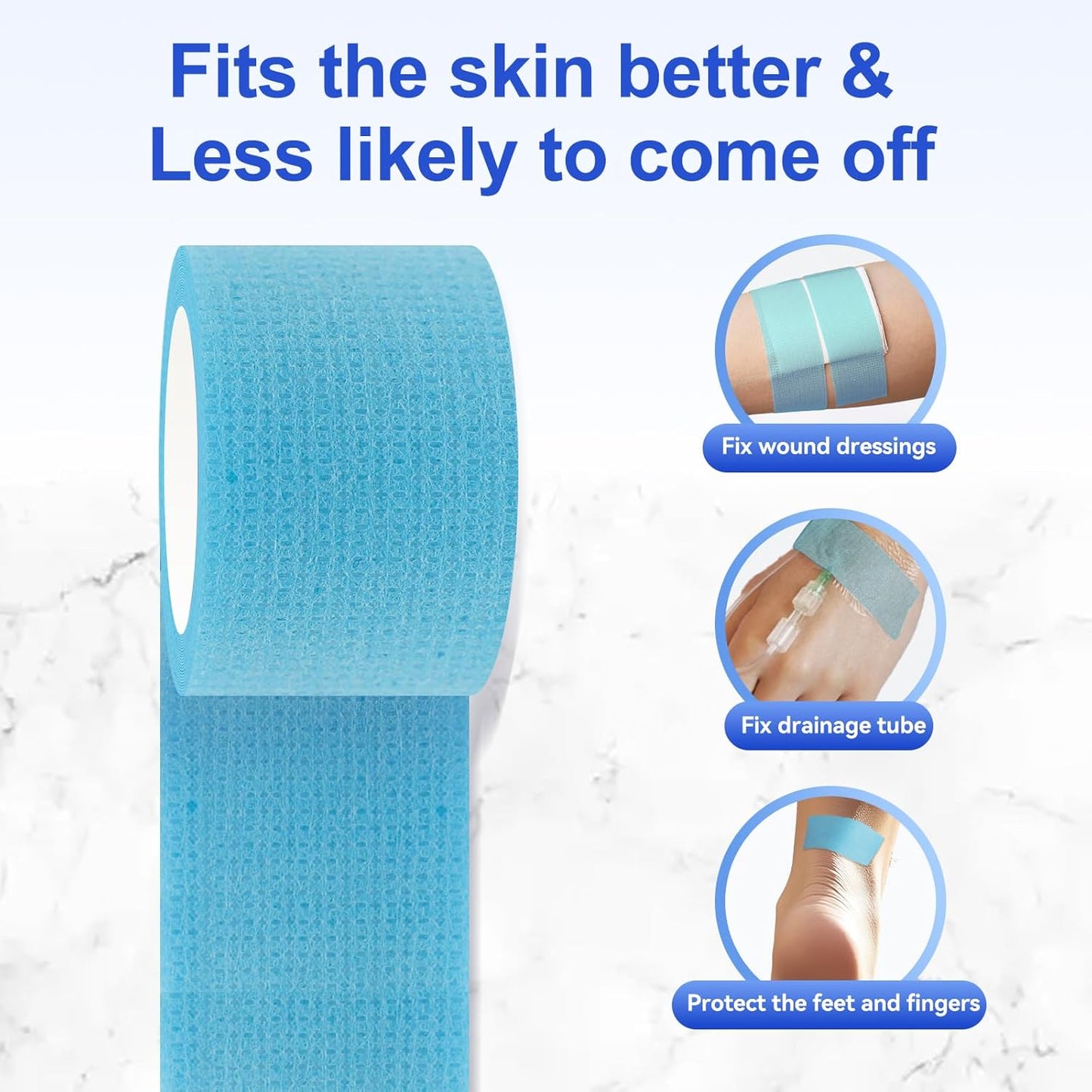 2 Rolls Silicone Medical Tape for Wound Care - Surgical Tape for Secures Dressings and Gauze, Blue Waterproof Medical Tape for Sensitive Skin （1" x 5.5 Yard）