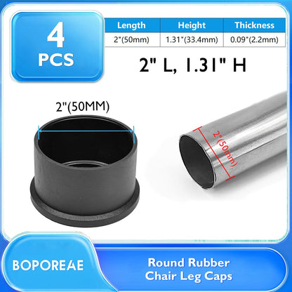 4 Pcs 2" Round Rubber Chair Leg Caps, PVC Table Leg Covers, Flexible & Anti-Slip Furniture Leg End Caps, Chair Leg Floor Protectors for Bar Stool Leg Patio Indoor, Black