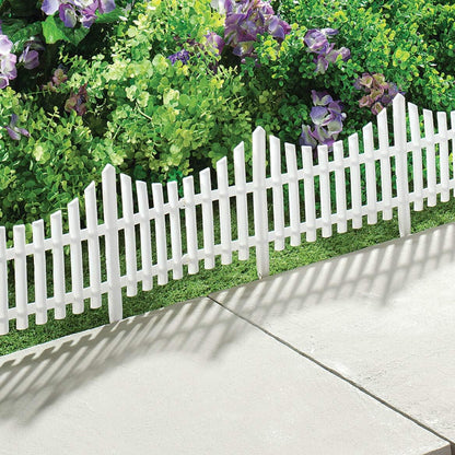 Flexible Fence Edging - Decorative Pickets (6"-13" High), Interlocking Design for Circle, Corner, or Straight Fences - 8' Border (4 Pieces, 24" Each)