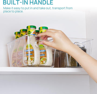 Vtopmart Clear Plastic Pantry Organizer Bins, 2 PCS Food Storage Bins with Handle for Refrigerator, Fridge, Cabinet, Kitchen, Countertops, Cupboard, Freezer Organization and Storage, BPA Free, Medium