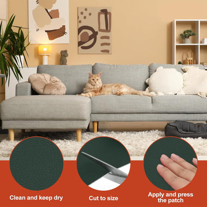 PATIKIL Leather Patches Tape for Furniture, 6.3 x 61 Inch Self Adhesive Vinyl Leather Repair Kit Cover Sheet for Couch, Sofa, Car Seats, Office Chair, Dark Green
