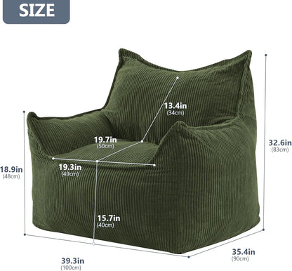 Giant Bean Bag Chair Sofa for Adults Teens, Comfy Corduroy Large Bean Bag Chairs with Armrests for Bedroom Living Room, Adult BeanBag Lazy Sofa Couch Chairs with Filler Included
