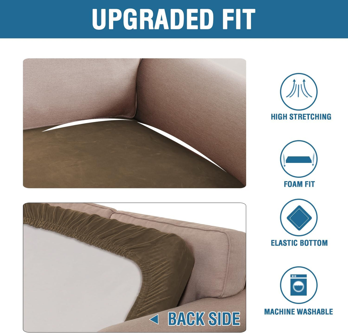 H.VERSAILTEX Velvet Stretch Individual Couch Cushion Cover Plush Cushion Slipcover for Loveseat Sofa Cushion Furniture Protector Seat Cushion Sofa Cover (1 Piece Sofa Cushion Cover, Bronze Brown)