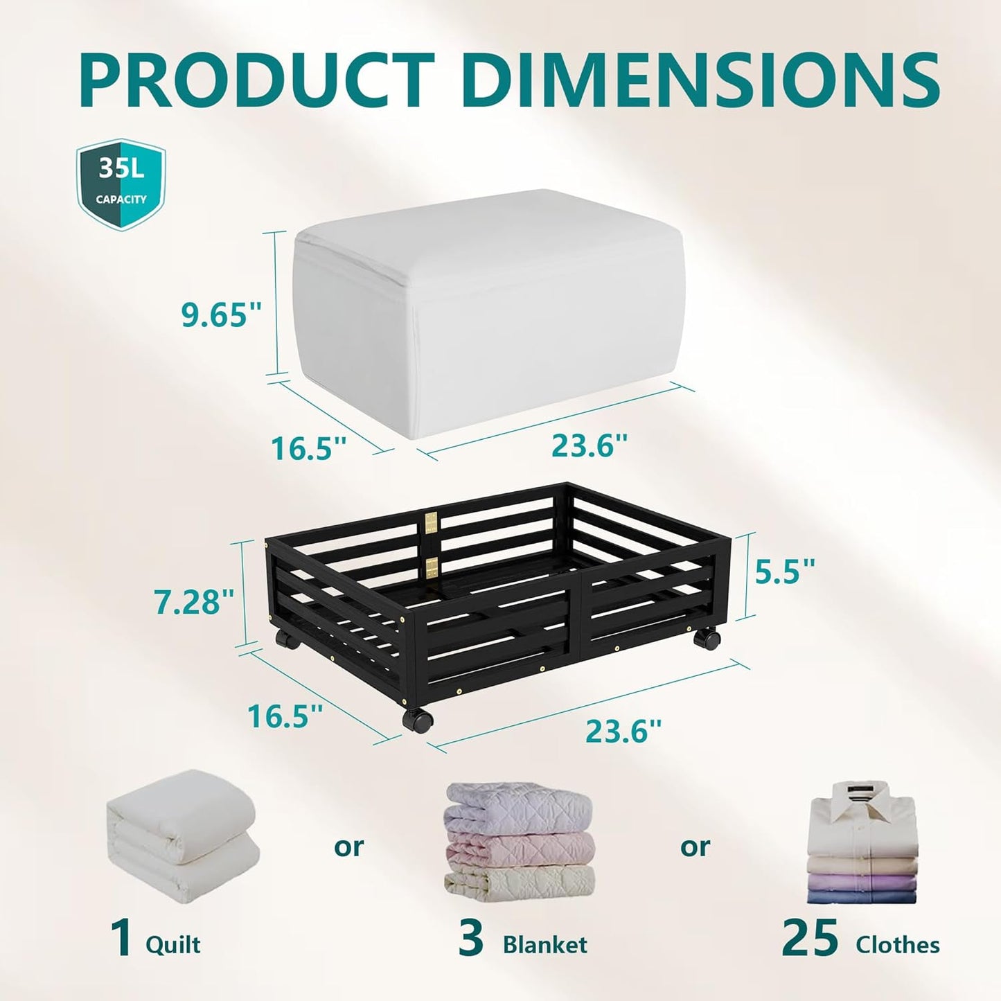 Bamboo Under Bed Storage Containers- Underbed Organizer with Wheels with Large Dust Bag,Sturdy Wood Rolling Under the Bed Shoe Storage Organizer Drawer 2 Pack