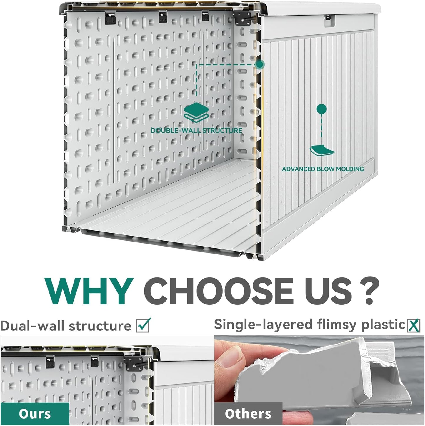 YITAHOME 260 Gallon Extra Large Deck Box, Double-Wall Resin Outdoor Storage Box with Flexible Divider for Patio Cushions Pool Supplies Garden Tools, 1000lbs Load Capacity, Lockable&Waterproof (White)