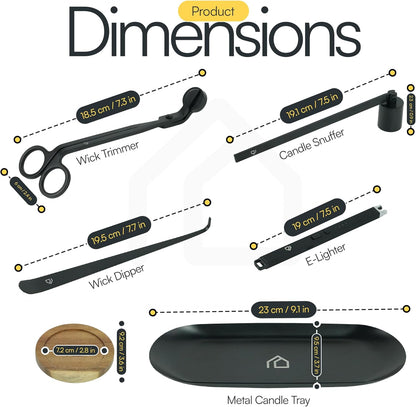 Candle Accessory Set 5 in 1 Candle Care Kit with Wick Trimmer, Dipper, Snuffer, Rechargeable Candle Lighter & Metal Tray – Luxury Gift Box for Candle Lovers (Matte Black)