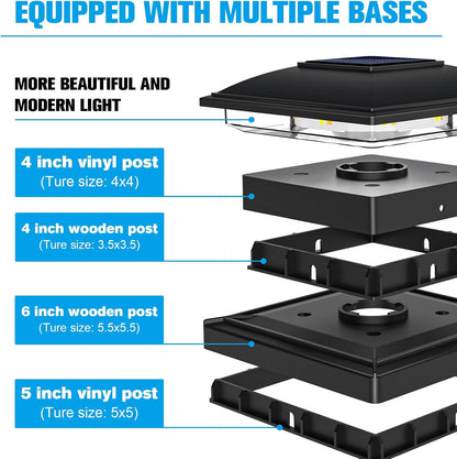 VOLISUN Solar Post Cap Light Outdoor Waterproof 12pack,Solar Fence - Post Lights for 4x4 5x5 6x6 Wooden/Vinyl Post,Black Deck Post Cap Light Solar Powered with Warm White for Garden/Patio/Porch