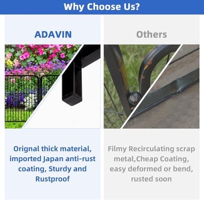 ADAVIN Tall Garden Fence with Gate, 48 in(H) 4 Panels Heavy Duty Iron Metal Fencing Border, Indoor or Outdoor Dog Playpen, Animal Barrier Fence, No Dig Fencing for Yard, Total 8.9 FT(L), Black