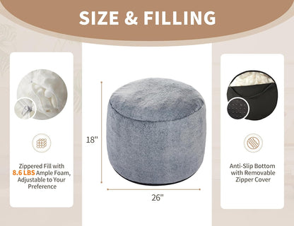 Round Pouf Ottoman Foot Rest Plush Ottoman Footstools for The Living Room Ottomans Stuffed Full of Foam Blocks 26 * 18" Large Foot Stool Dark Grey Footrests Hassocks and Ottomans Set