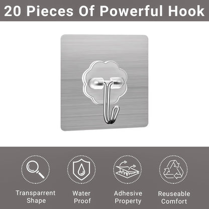 Heavy Duty Adhesive Wall Hooks - 20 Pack 28lb(Max) 2.36 x 2.36 Inches Can be Use for Office Decor, Bathroom, Home & Kitchen Improvement Indoor and Outdoor