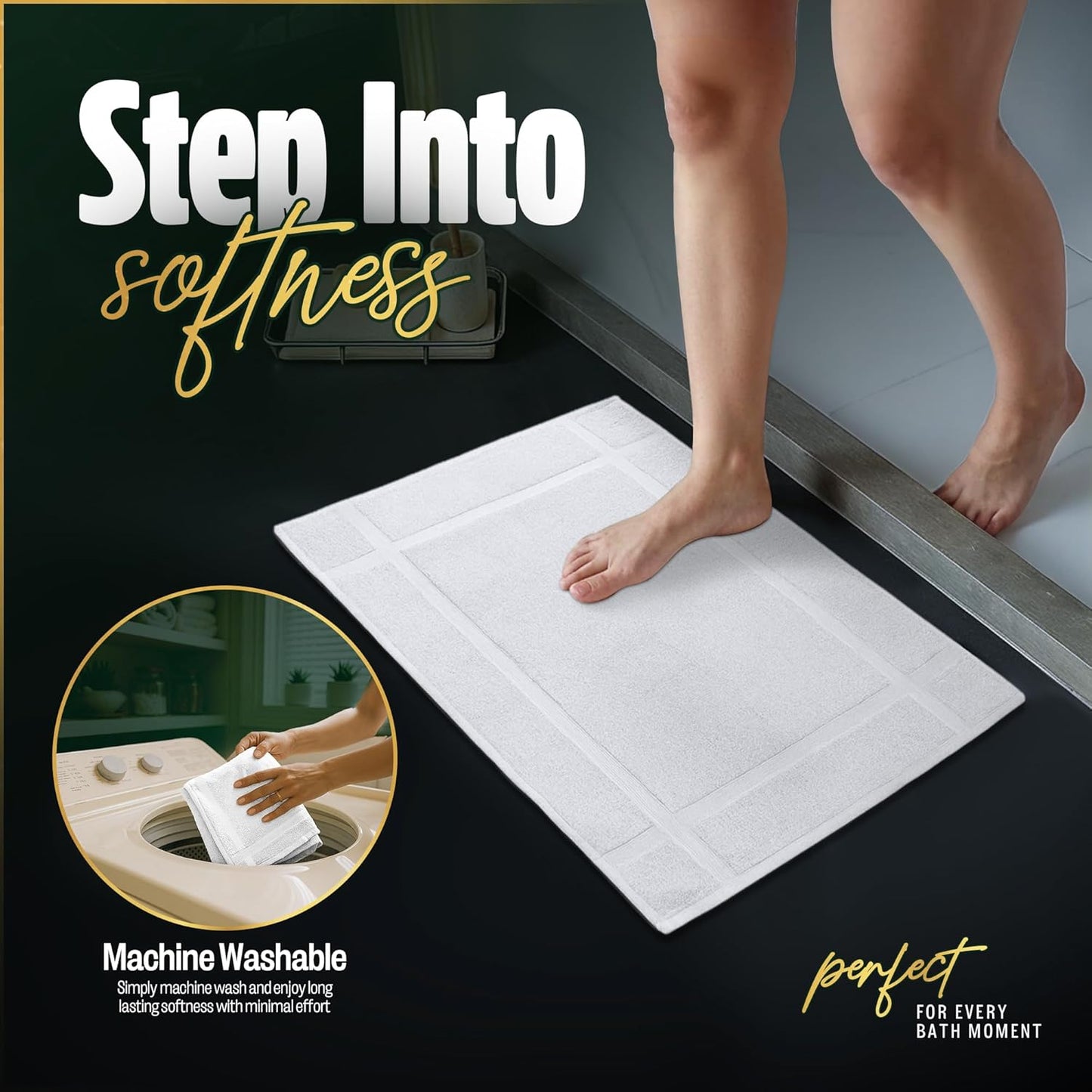 Pearl Linens Pack of 6 100% Cotton Bath Mat 18x25 inches, Soft & Absorbent Quick Dry Bathroom Mat Set, Not Bathroom Rugs, After Shower Mat, Bath Tub Mat, 687 GSM, Machine Washable, White